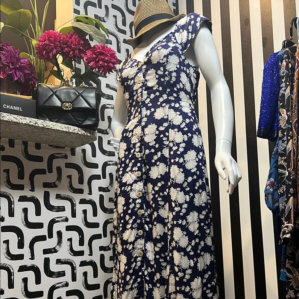 Maeve Navy and White Floral Maxi Dress
